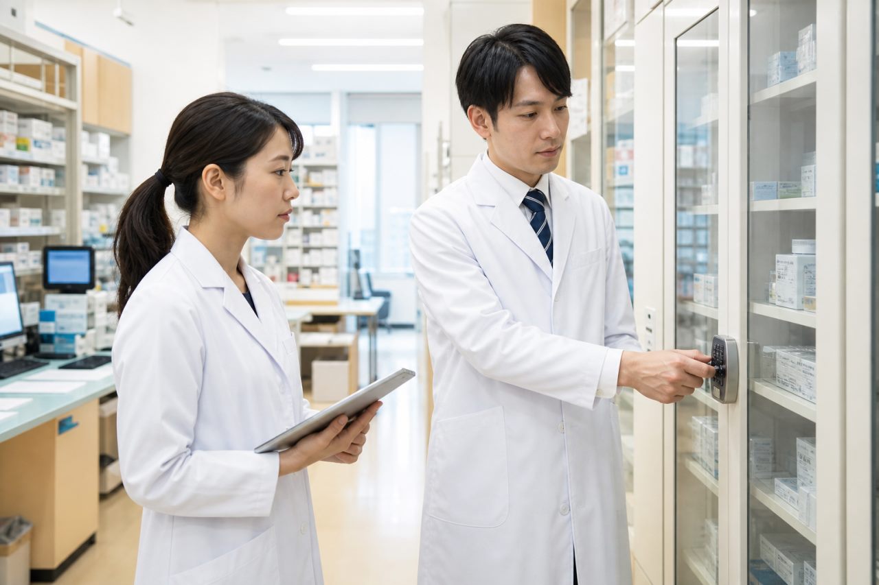医薬品管理について確認する薬剤師のイメージ