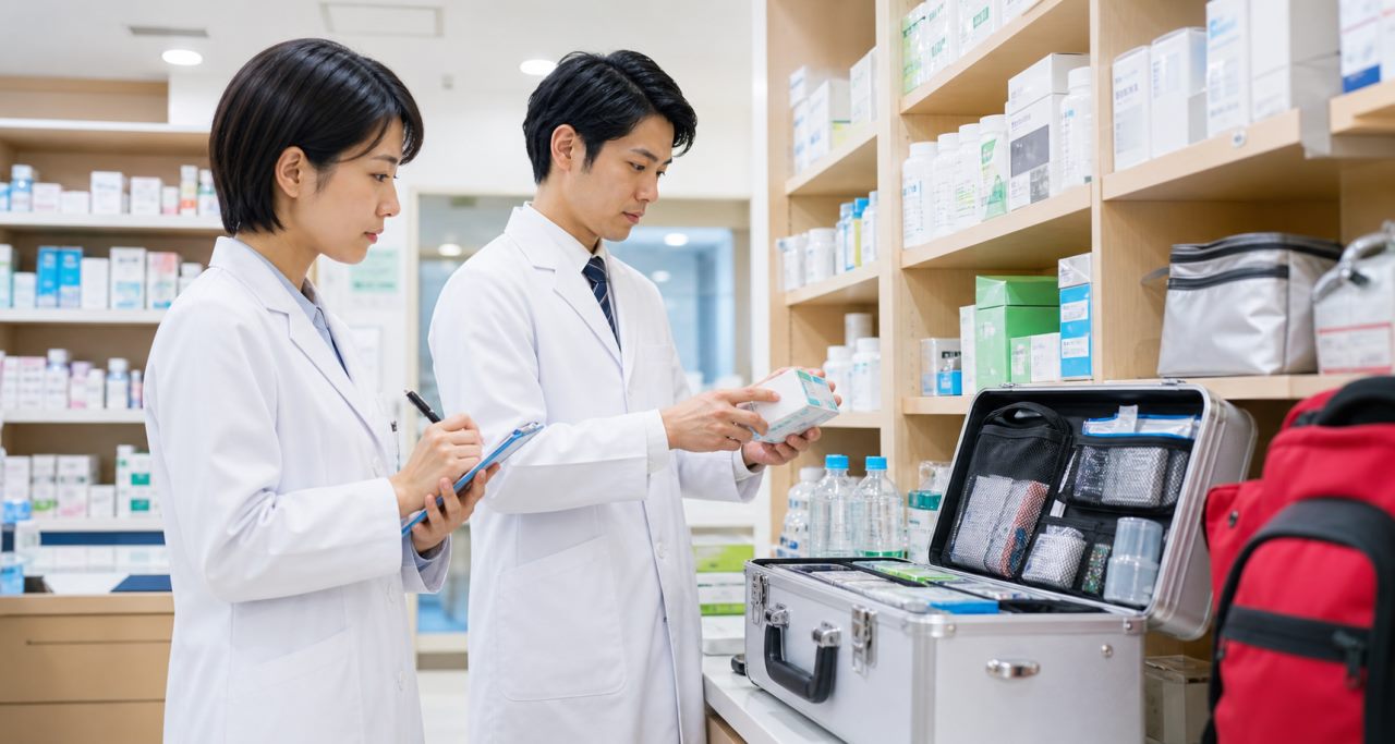 災害医療について確認する薬剤師のイメージ