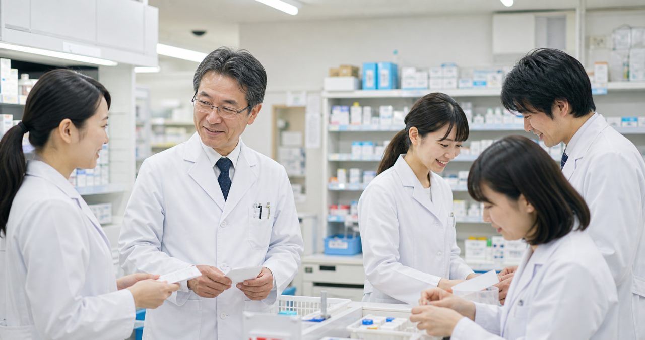 定着率・職場環境について確認する薬剤師のイメージ