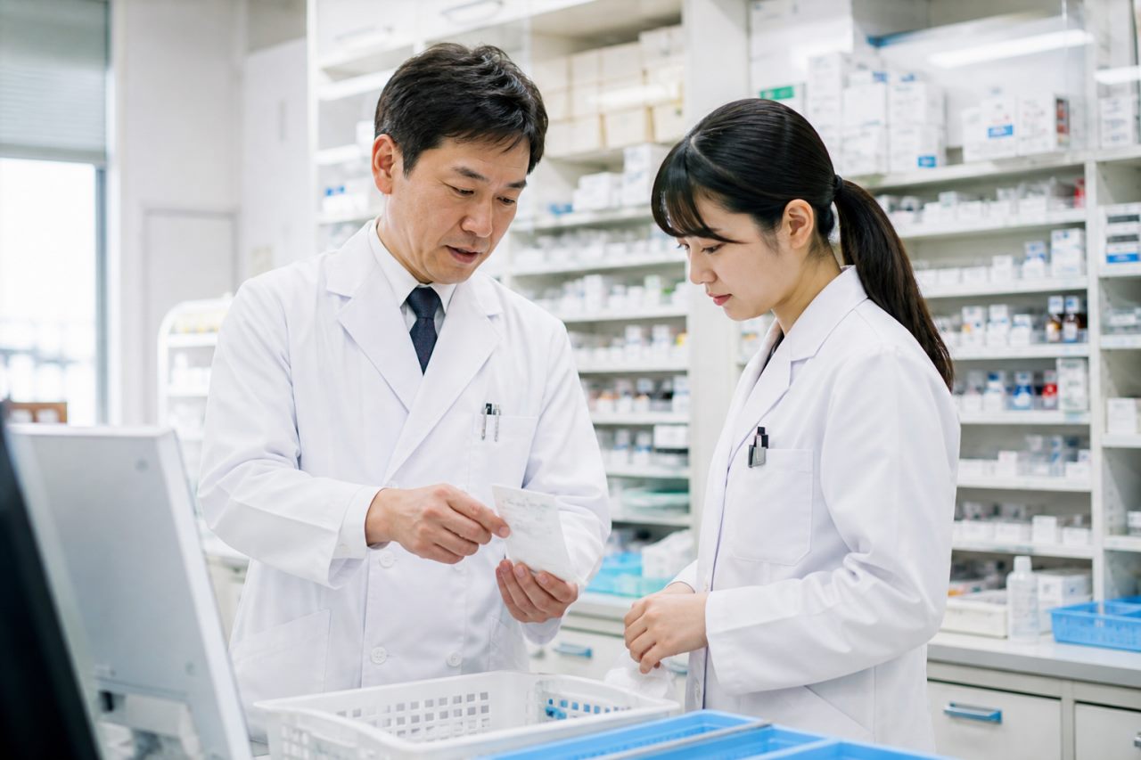 実務実習指導について確認する薬剤師のイメージ