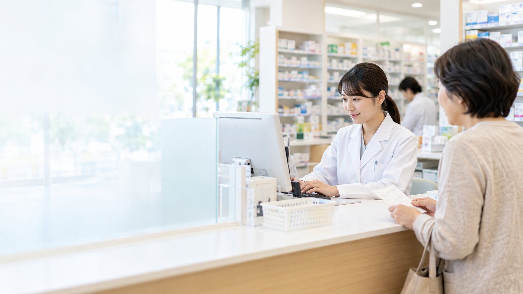 薬局で処方薬の在庫を確認するイメージ