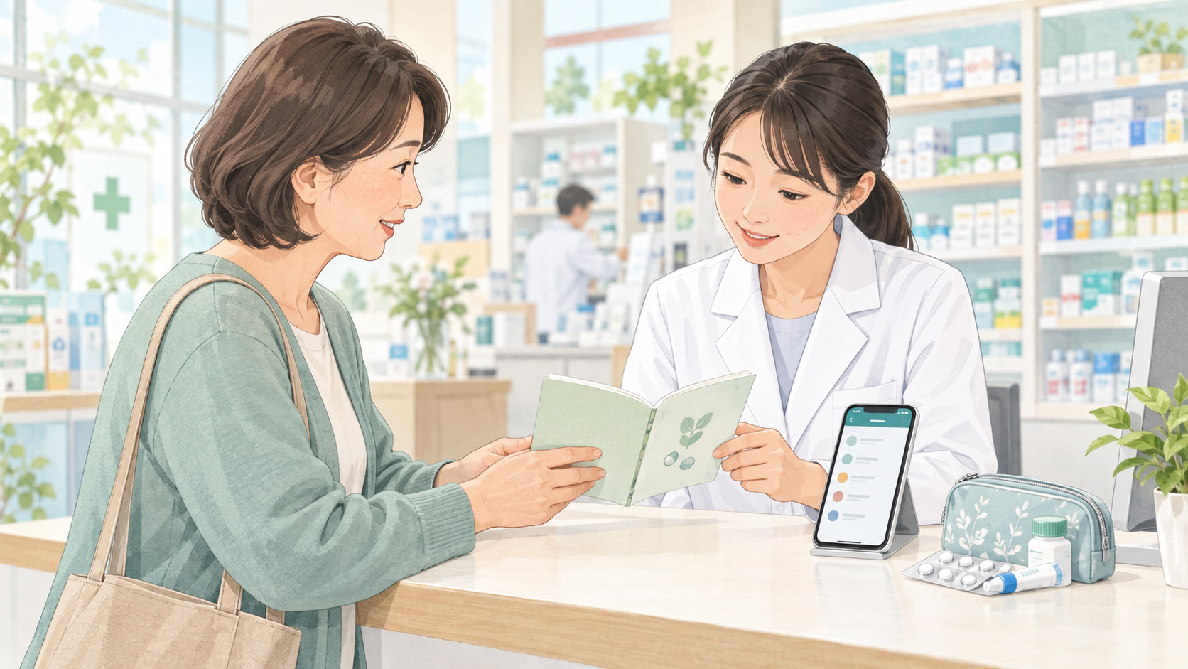 家族と薬の情報を共有するイメージ